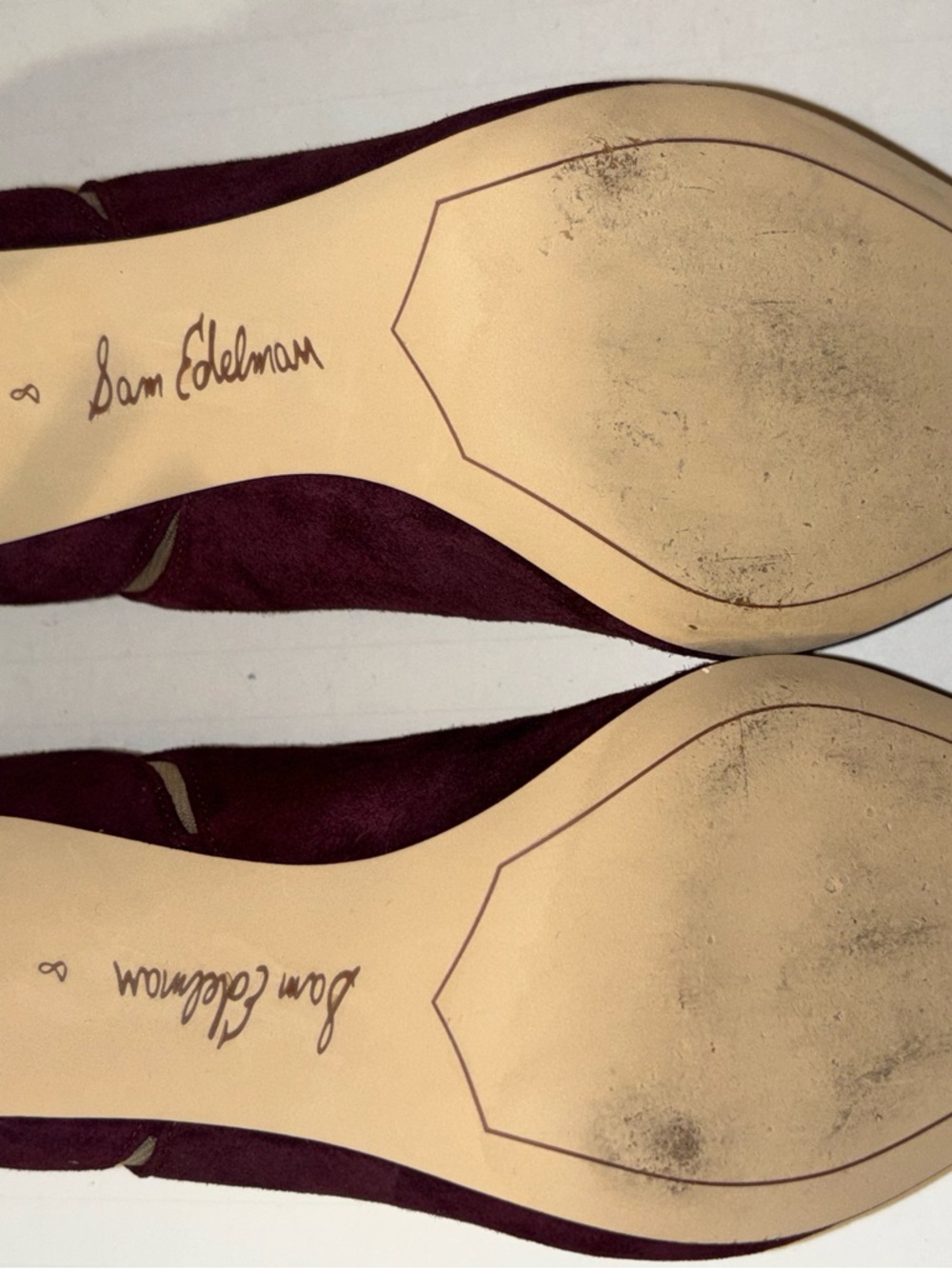 Sam Edelman Burgundy Suede Pointed-Toe Mesh-Inset Pumps - Picture 7 of 15